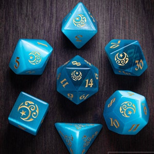 Dnd dice set Aqua Cat's Eye Stone Polyhedral Dice Set Gemstone  Set  -  Dungeons and Dragons, RPG Game  MTG Game Moon & Star