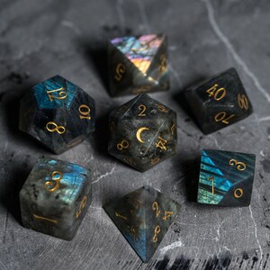 Full Set Labradorite Gemstone  Set  - Engraved/Carving for Dungeons & Dragons, RPG Game  MTG Game Moon Version