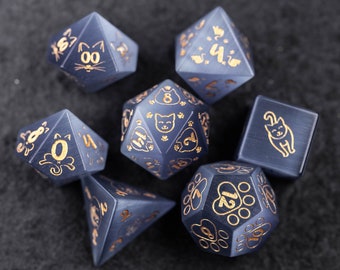 Dnd dice set Grey Cat's Eye stone Polyhedral Dice Set Gemstone  Set  -  Dungeons and Dragons, RPG Game  MTG Game Meow Style