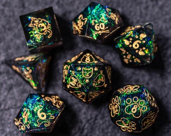 Dnd dice set Handmade Resin Sharp Edge Dice Polyhedral Dice Set  Set  -  Dungeons and Dragons  Dark Glitter Meow Style