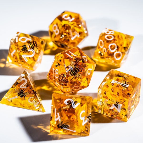 D&D Würfelset Handgemachte Harz Sharp Edge Würfel Polyedrischen Würfel Set Set- Dungeons and Dragons Inner-dice Sweet Honey Bees