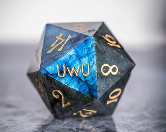 Dnd dice set  Labradorite Gemstone  Set  - Engraved/Carving for Dungeons & Dragons, RPG Game  UwU n T_T