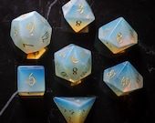 Full Set Opalite Gemstone DnD Dice Set - Engraved Carving for Dungeons and Dragons, RPG Game DND MTG Game Moon Version