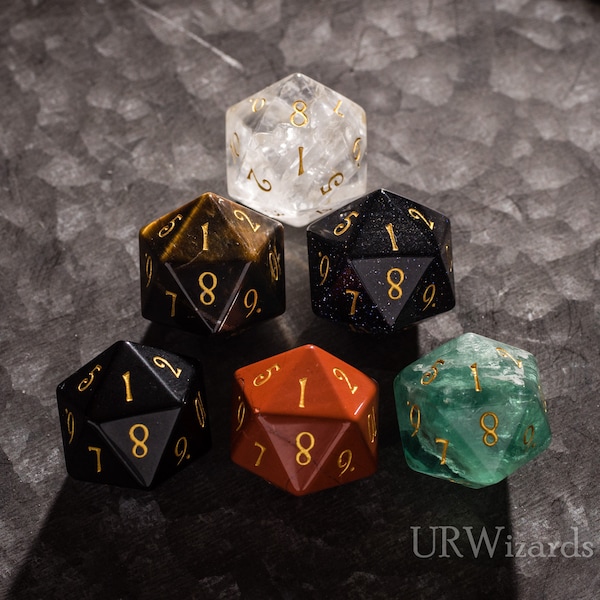 SPINDOWN D20 Engraved Gemstone Dice -Dungeons and Dragons, , MTG Game Spindown Dice