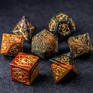 Full Set Indian Agate Polyhedral Dice Set  Set  -  Dungeons and Dragons, RPG Game  MTG Game Astrology