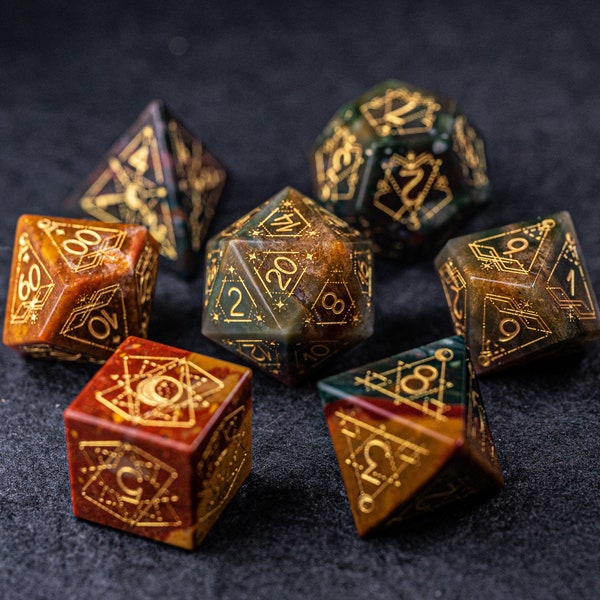 Full Set Indian Agate Polyhedral Dice Set  Set  -  Dungeons and Dragons, RPG Game  MTG Game Astrology