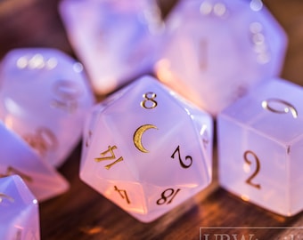 Dnd dice set Pink Opalite Gemstone  Set  - Engraved for Dungeons and Dragons, RPG Game  MTG Game Moon Version