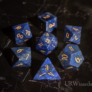 Dnd dice set  Lapis Lazuli Gemstone  Set  - Engraved/Carving for Dungeons and Dragons, RPG Game  MTG Game