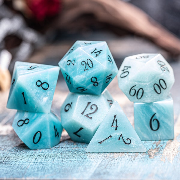 Dnd dice set  Amazonite Gemstone  Set  - Engraved/Carving for Dungeons & Dragons, RPG Game  MTG Game