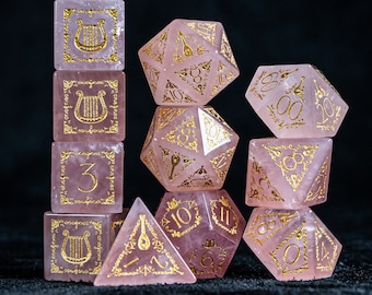 Rose Quartz Polyhedral Dice Set  Set  -  Dungeons and Dragons, RPG Game  Bard Style