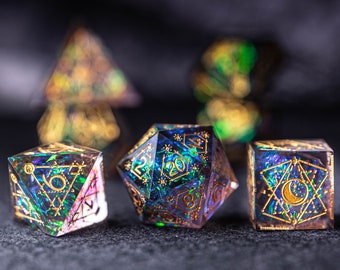 Volles Set Handgemachte Harz Scharfe Kante Würfel Polyhedral Würfel Set Set - Dungeons and Dragons Dark Glitter Astrology Style