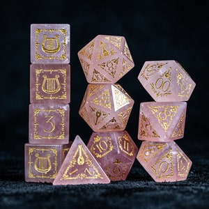 Rose Quartz Polyhedral Dice Set  Set  -  Dungeons and Dragons, RPG Game  Bard Style