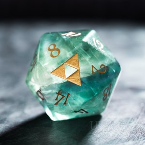 Dnd dice set  Green Fluorite  Set  - Engraved for Dungeons and Dragons, RPG Game  Zelda Triforce Style