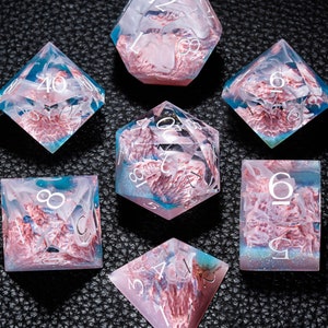 D&D Full Set Sharp Edge Resin Engraved Dice Set Mysterious Realm - Paradise