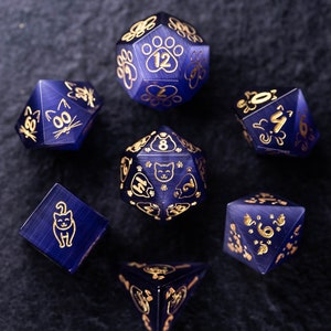 Dnd dice set Purple Cat's Eye stone Polyhedral Dice Set Gemstone  Set  -  Dungeons and Dragons, RPG Game  MTG Game Meow Style