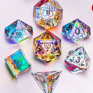 Dnd dice set Dichroic Glass Polyhedral Dice Set Gemstone  Set  -  Dungeons and Dragons, RPG Game  MTG Game Meow Style