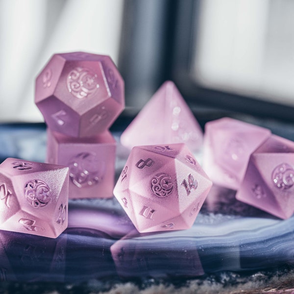 Dnd dice set Raised Pink Tourmaline Glass Polyhedral Dice Set Gemstone  Set  -  Dungeons and Dragons, RPG Game  Moon & Star