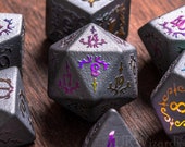 Full Set Raised Hematite Polyhedral Dice Set Gemstone DnD Dice Set - Dungeons and Dragons, RPG Game DND Holographic Style