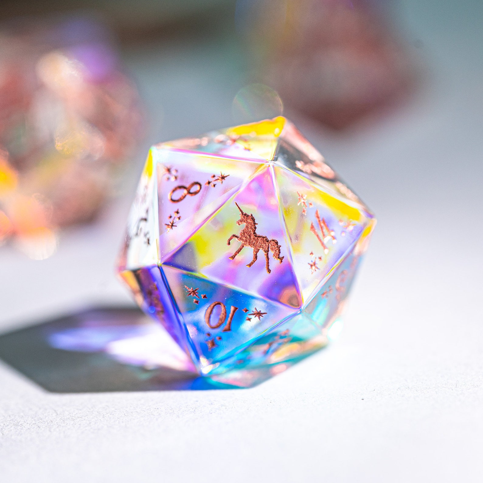 Full Set Dichroic Glass Engraved Polyhedral Dice Gemstone Dnd Etsy