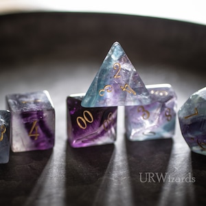 Dnd dice set  Purple Fluorite Polyhedral Dice Set Gemstone  Set  -  Dungeons and Dragons, RPG Game  MTG Game