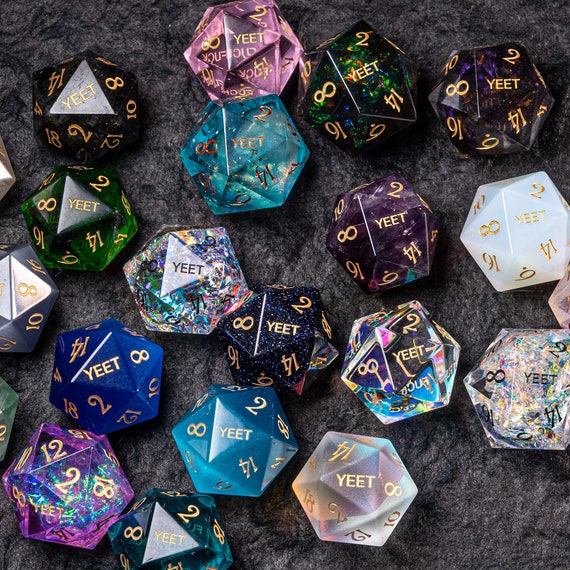 D20 Gemstone D20 Dice Yeet & Fck Style Dungeons and Dragons D20