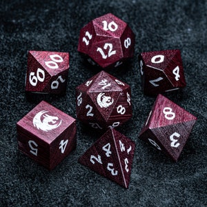 Dnd dice set  Purpleheart Polyhedral Dice Set Wood  Set  -  Dungeons and Dragons, RPG Game  MTG Game Dragon Style