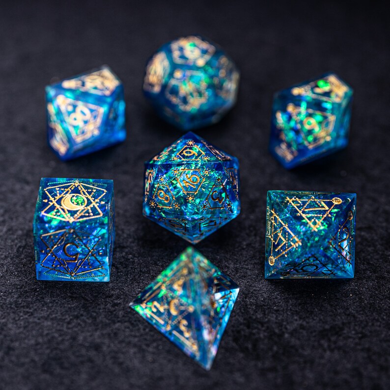 Full Set Handmade Resin Sharp Edge Dice Polyhedral Dice Set Etsy