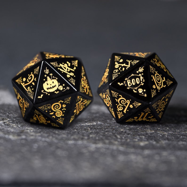 Full Set Obsidian Polyhedral Dice Set Dnd Dice Set Dungeons Etsy