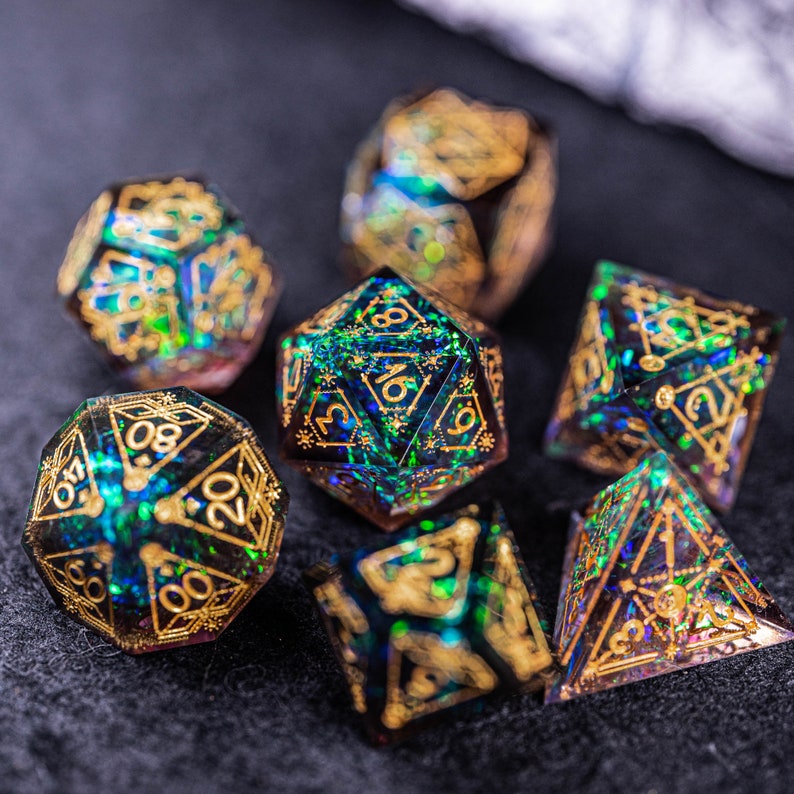 Full Set Handmade Resin Sharp Edge Dice Polyhedral Dice Set Etsy