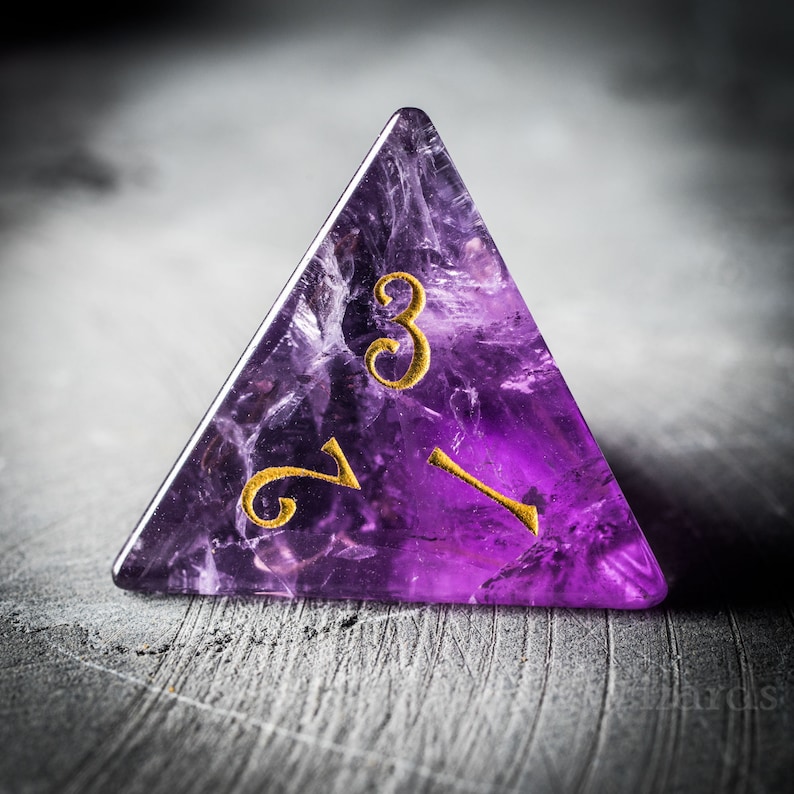Dnd dice set Amethyst Gemstone Set Engraved/Carving for Dungeons and Dragons, RPG Game MTG Game image 4
