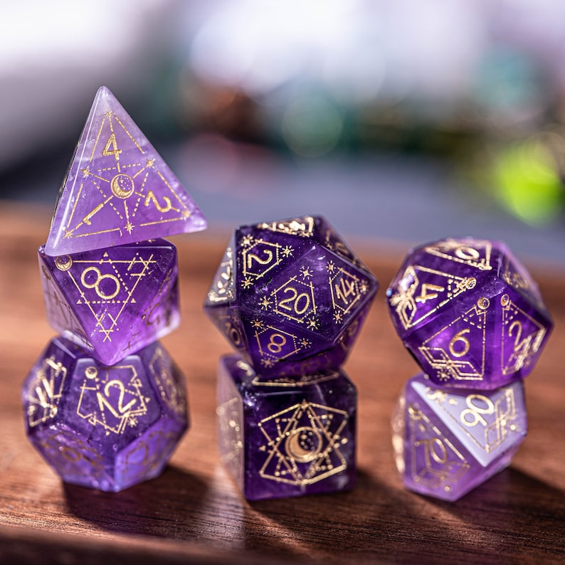 Full Set Amthyst Polyhedral Dice Set DnD Dice Set Dungeons Etsy