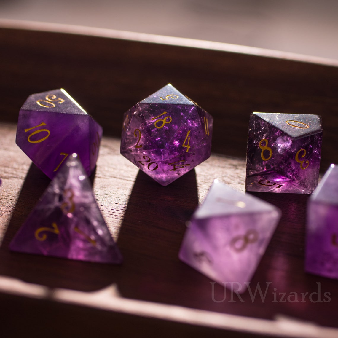 Full Set Amethyst Gemstone Dnd Dice Set Engraved/carving for Etsy