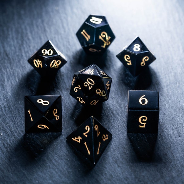 Dnd dice set  Obsidian Gemstone  Set  - Engraved/Carving for Dungeons and Dragons, RPG Game  MTG Game