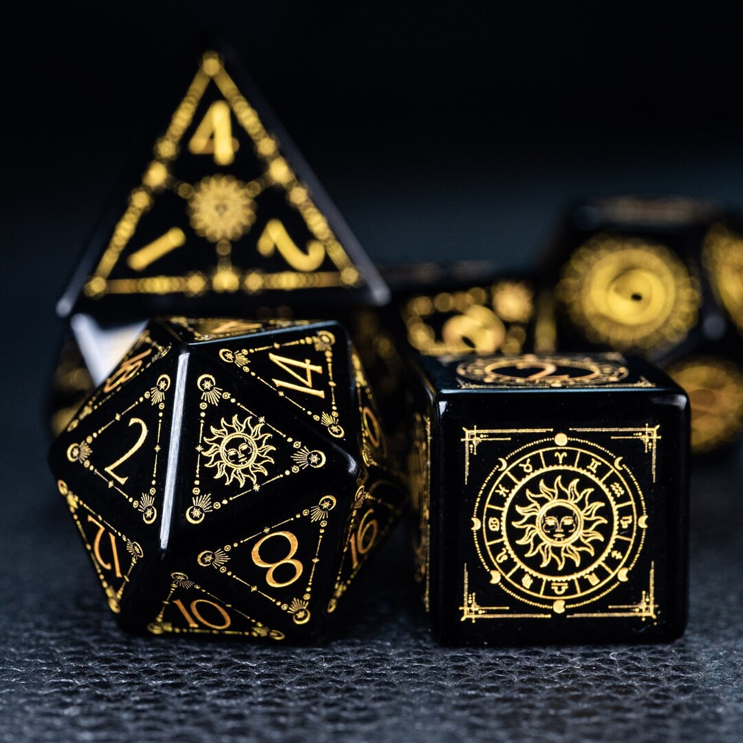 Dnd Dice Set Obsidian Polyhedral Dice Set Set Dungeons and Dragons, RPG