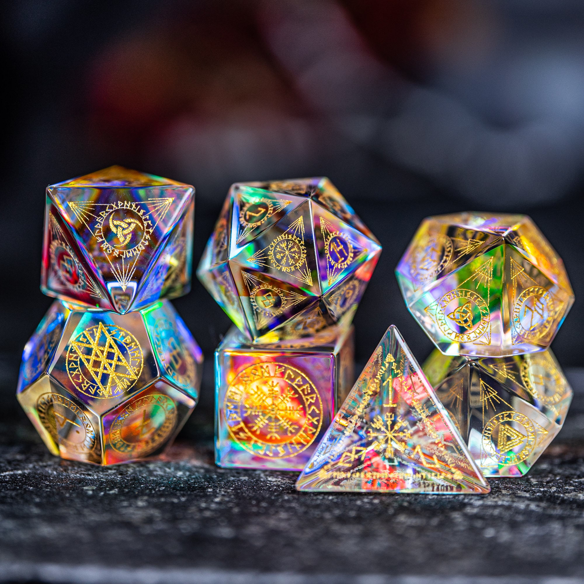 Full Set Dichroic Glass Polyhedral Dice Set Gemstone DnD Dice Etsy