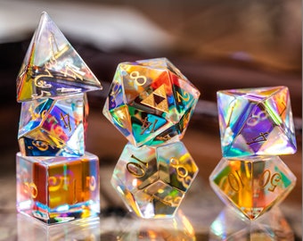 Full Set Dichroic Glass Polyhedral Dice Set Gemstone  Set  -  Dungeons and Dragons, RPG Game  MTG Game Triforce