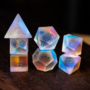 Raised Dnd dice set Dichroic Glass Polyhedral Dice Set Gemstone  Set  -  Dungeons and Dragons, RPG Game  MTG Game Moon & Star