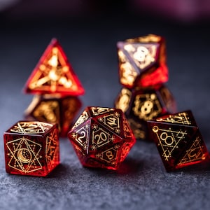 Full Set Garnet Tourmaline Glass Polyhedral Dice Set  Set  -  Dungeons and Dragons, RPG Game  MTG Game Astrology