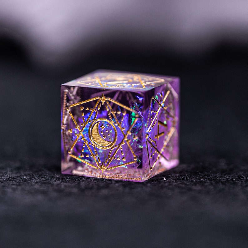 Dnd dice set Handmade Resin Sharp Edge Dice Polyhedral Dice Set Set Dungeons and Dragons Purple Glitter Astrology Style image 3