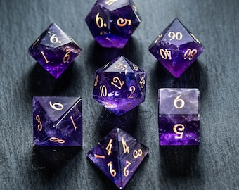 Dnd dice set  Amethyst Gemstone  Set  - Engraved/Carving for Dungeons and Dragons, RPG Game  MTG Game