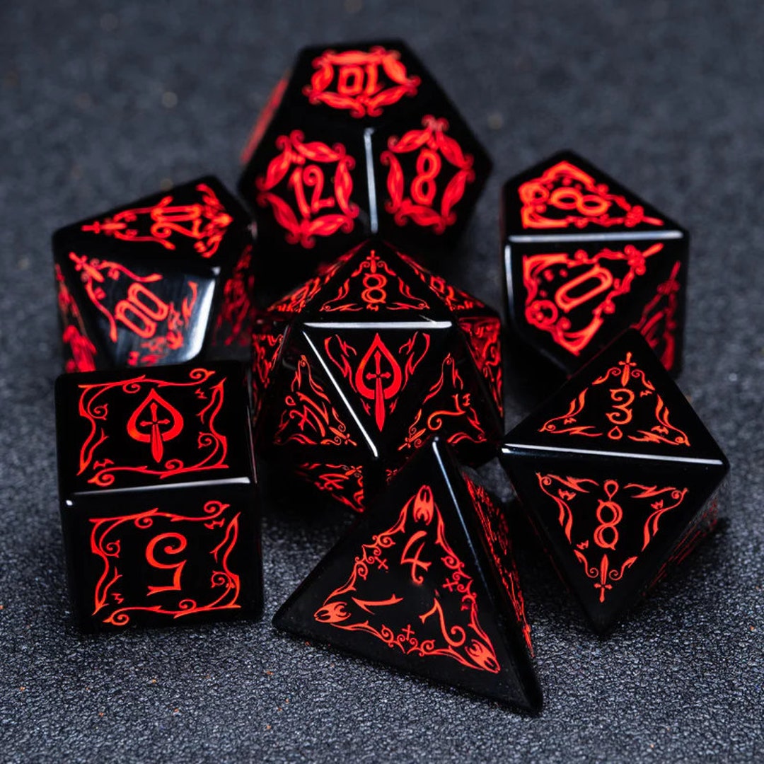 Full Set Obsidian Polyhedral Dice Set Set Dungeons and Etsy