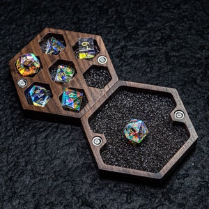 Engraved Zelda Sheikah Walnut D&D Gaming Dice Box Set Gift Box Wood Box Personalized Dice Box Dungeons and Dragons Hexagon Dice Box image 2