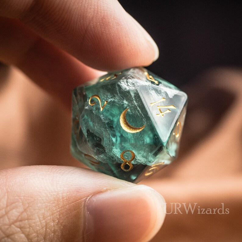 D20 Engraved Green Fluorite Gemstone D20 Dice  Dungeons and image 3