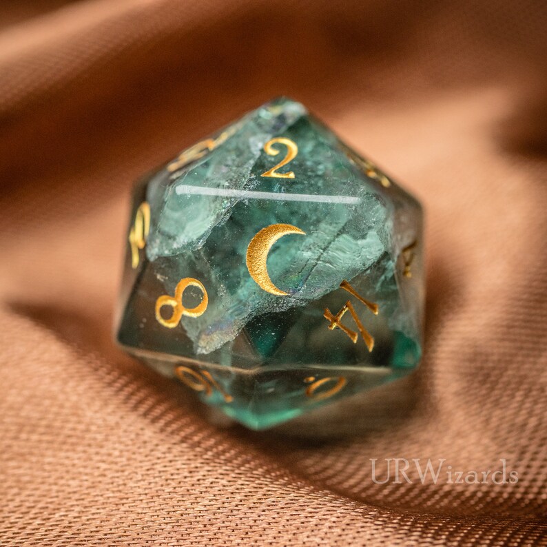 D20 Engraved Green Fluorite Gemstone D20 Dice  Dungeons and image 1