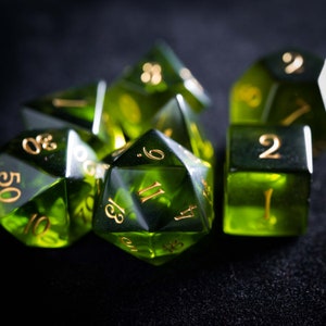 Dnd dice set  Peridot Glass Polyhedral Dice Set Gemstone  Set  -  Dungeons and Dragons, RPG Game  MTG Game