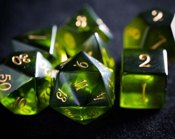 Dnd dice set  Peridot Glass Polyhedral Dice Set Gemstone  Set  -  Dungeons and Dragons, RPG Game  MTG Game