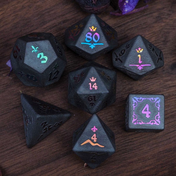 Dnd dice set Hematite  Set  - Raised Dice for Dungeons and Dragon, RPG Game Plating Number Royal Style