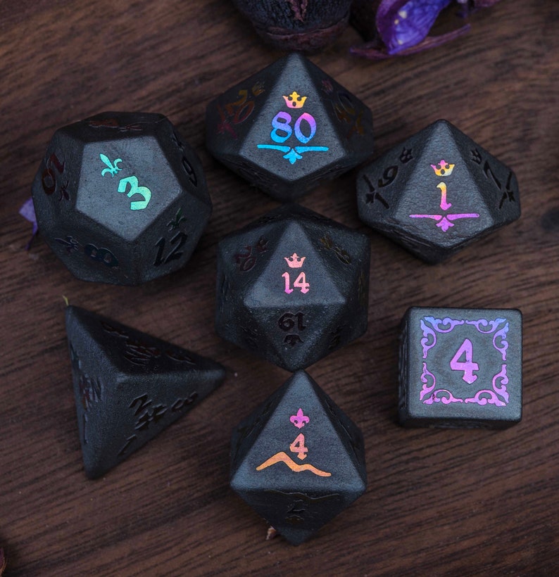 Dnd dice set Hematite Set Raised Dice for Dungeons and Dragon, RPG Game Plating Number Royal Style image 1