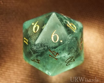 D20 Engraved Green Fluorite(chlorophane) Gemstone D20 Dice - Dungeons and Dragons D20, RPG Game