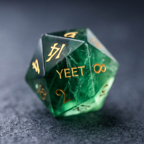 Dnd dice set  Green Fluorite Gemstone  Set - Engraved/Carving for Dungeons & Dragons, RPG Game  YEET n F*ck